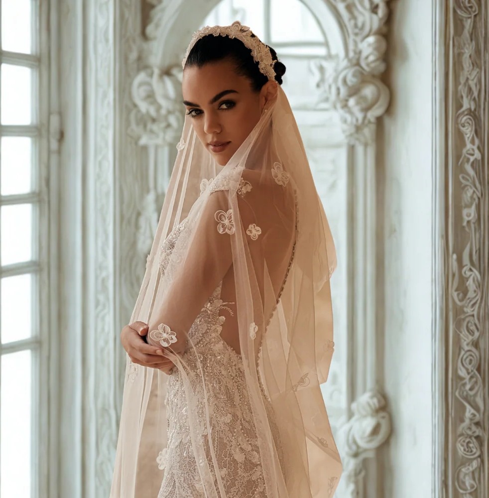 Deux robes de soirée longues et satinées portées par des mannequins dans un décor floral  à Sainte-Julie.